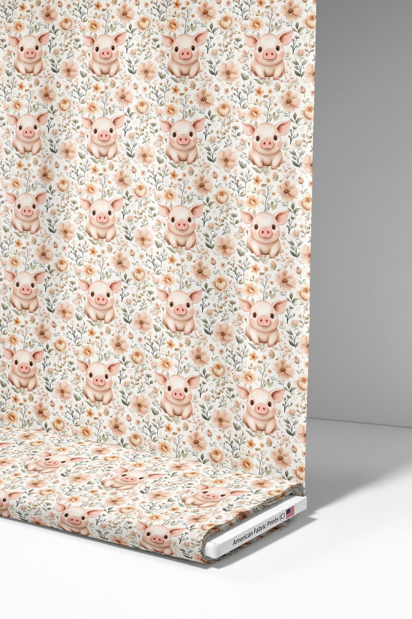 Peach Floral Pig Quilt Fabric. Shop now at American Fabric Prints. Made in the USA!