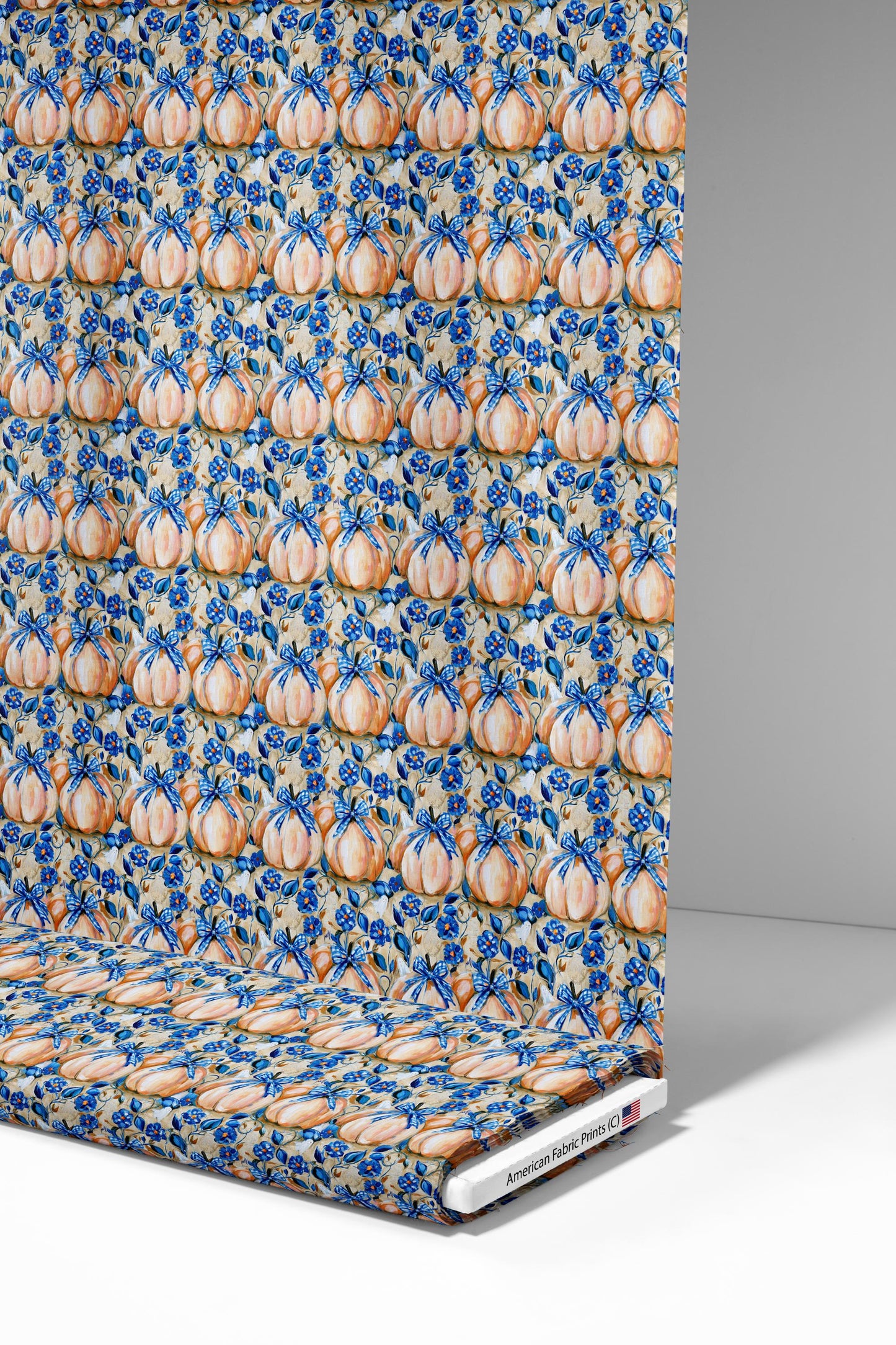 Preppy Halloween Pumpkins Fabric - Shop now at American Fabric Prints