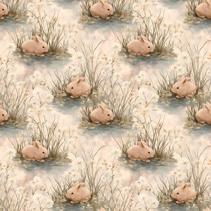 Watercolor Bunny Meadow Fabric - Shop now at American Fabric Prints