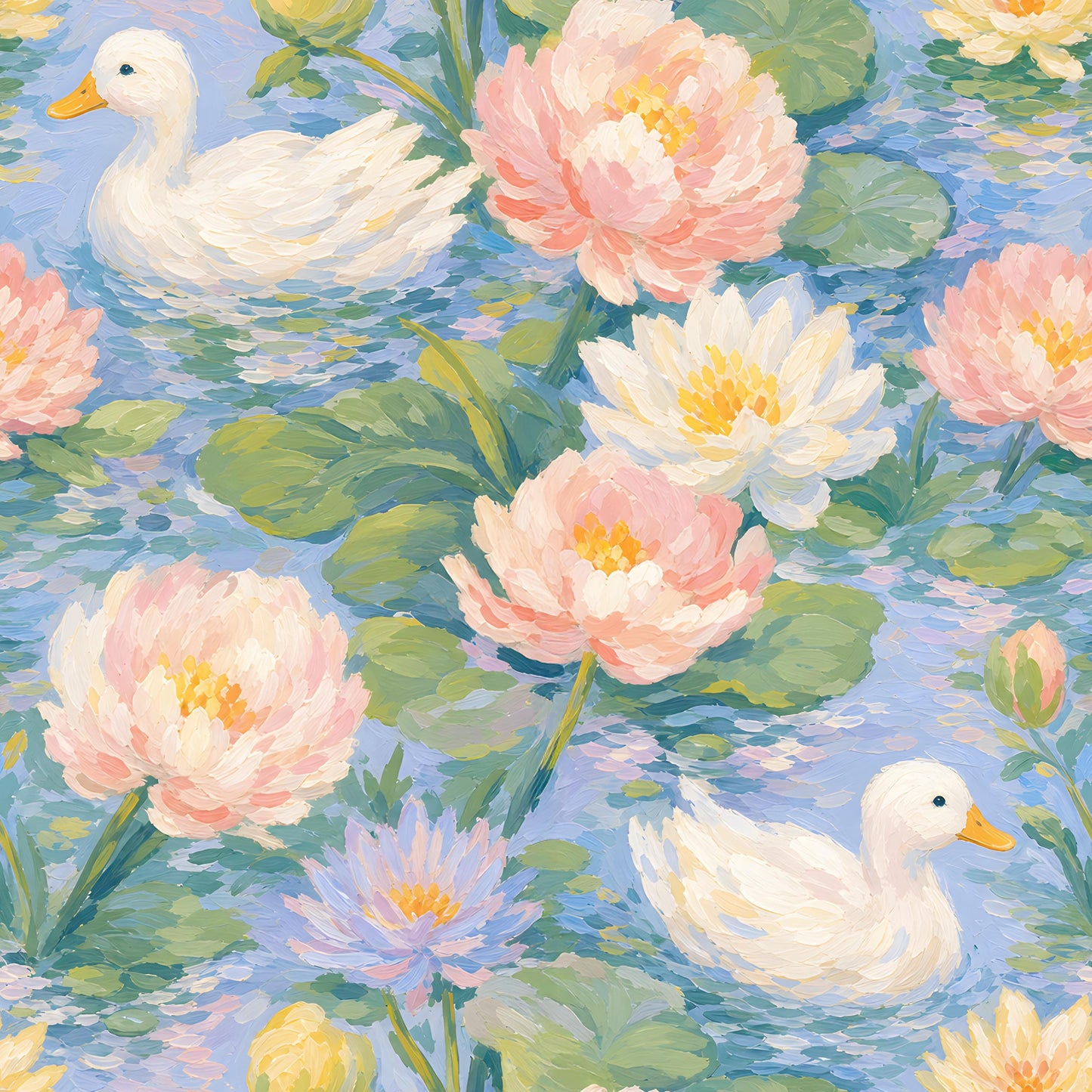 Monet Water Lily  Swan Fabric - Shop now at American Fabric Prints