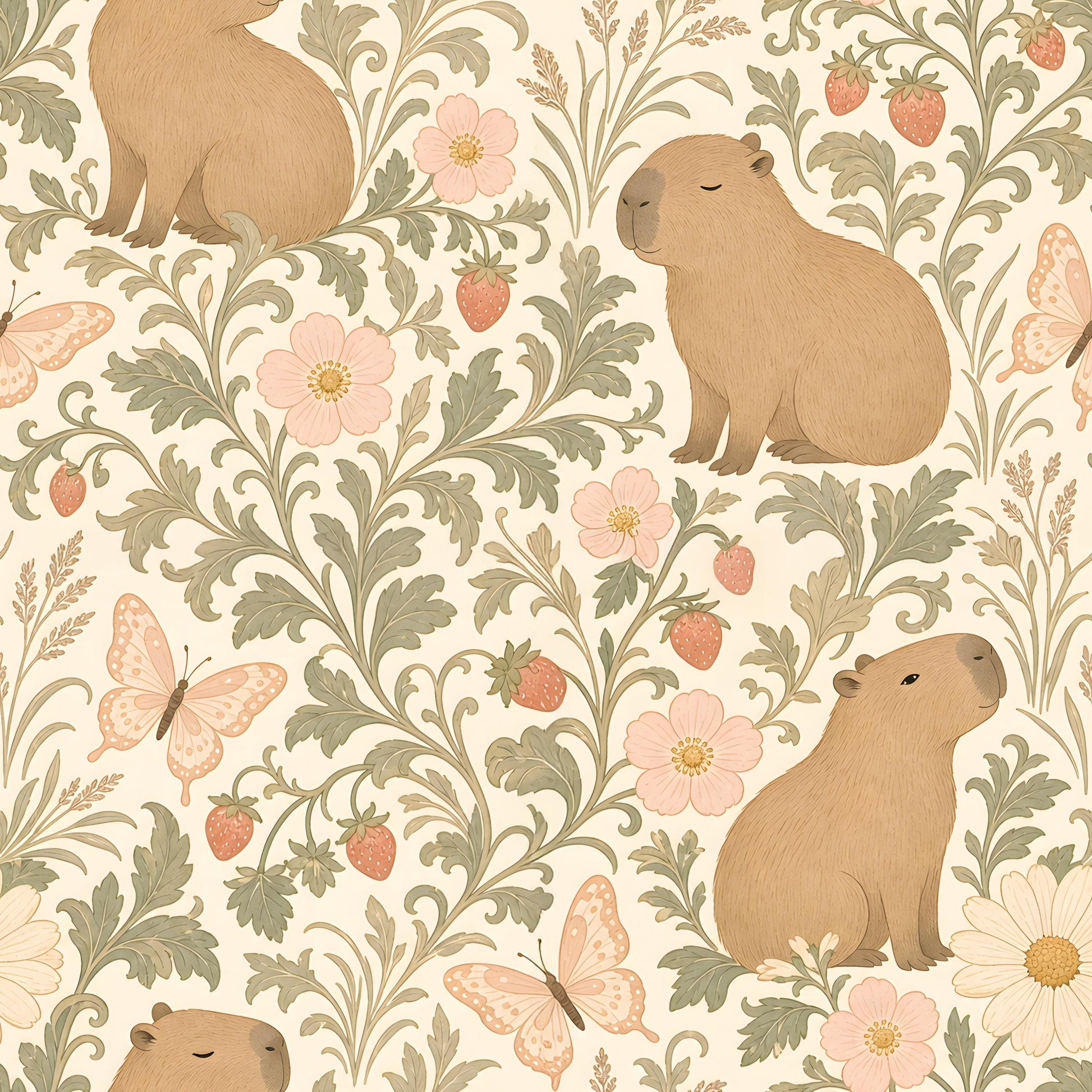 Capybara and Butterflies Fabric - Shop now at American Fabric Prints