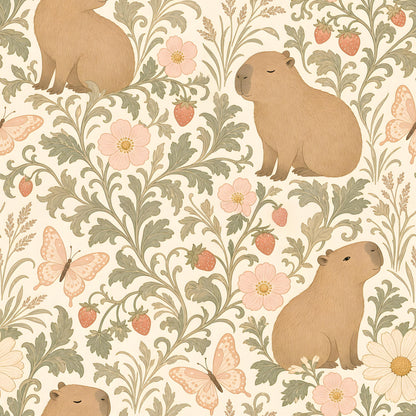 Capybara and Butterflies Fabric - Shop now at American Fabric Prints
