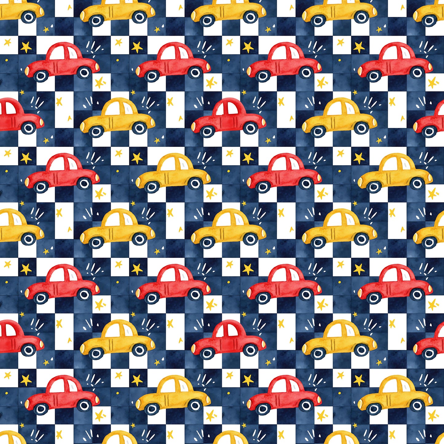 Checkered+Cars Fabric - Shop now at American Fabric Prints