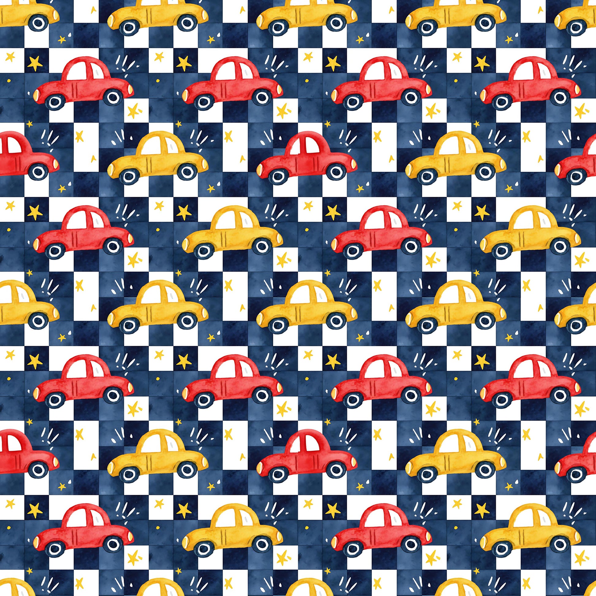Checkered+Cars Fabric - Shop now at American Fabric Prints