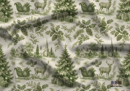 Green Christmas Toile Fabric - Shop now at American Fabric Prints