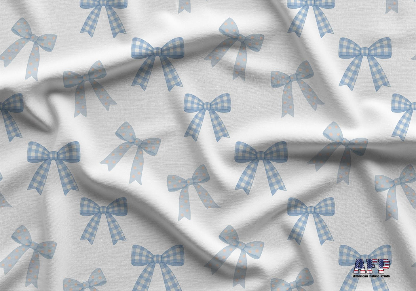 Blue Gingham Bows Fabric - Shop now at American Fabric Prints
