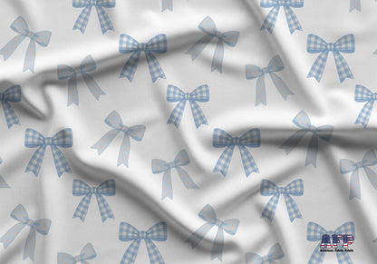 Blue Gingham Bows Fabric - Shop now at American Fabric Prints