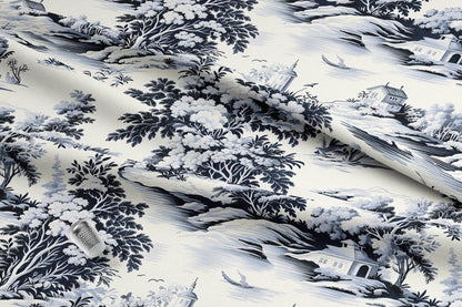 Black and Navy French Toile De Jouy Fabric. Made in the USA! Shop now at American Fabric Prints.