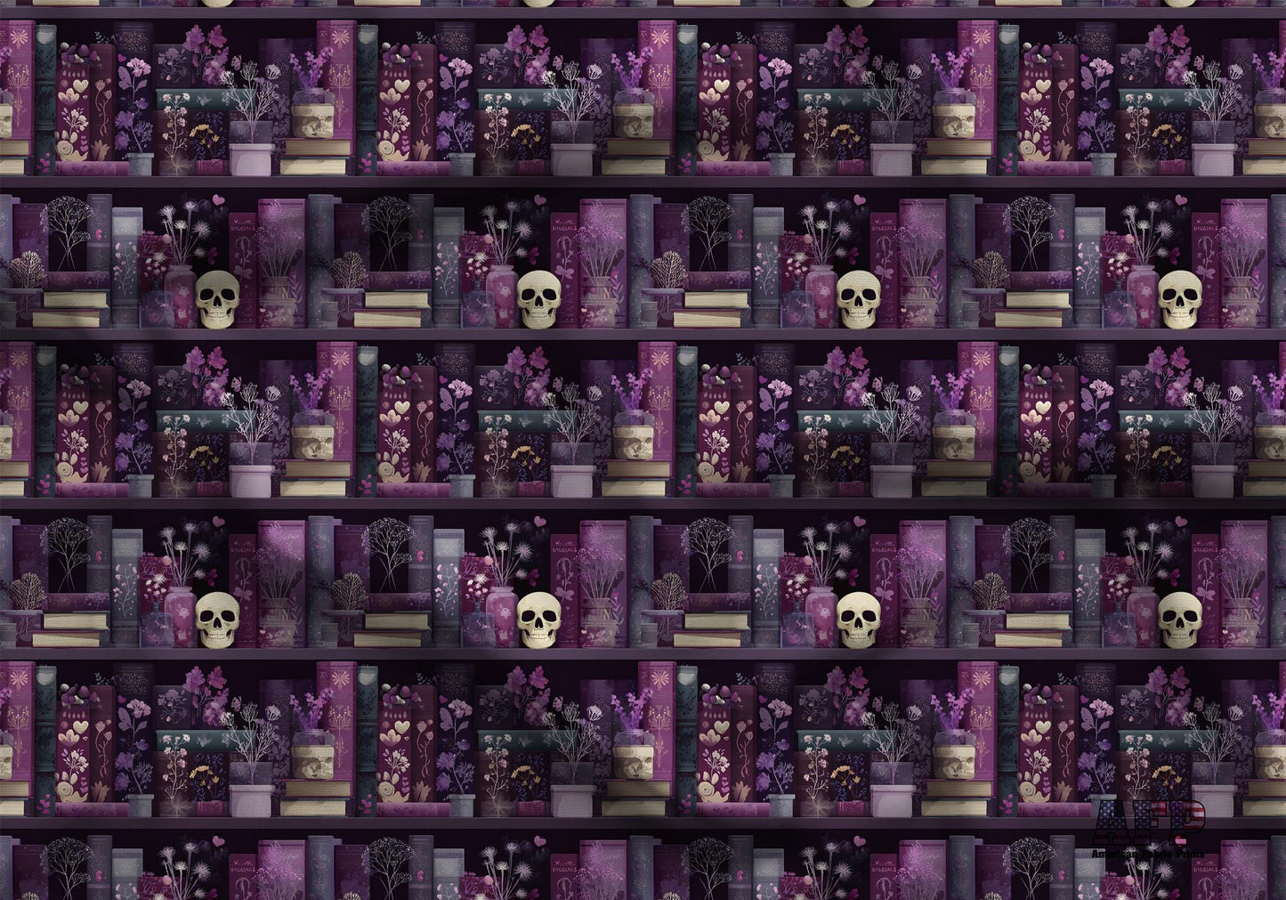 Purple Book Shelves Fabric - Shop now at American Fabric Prints