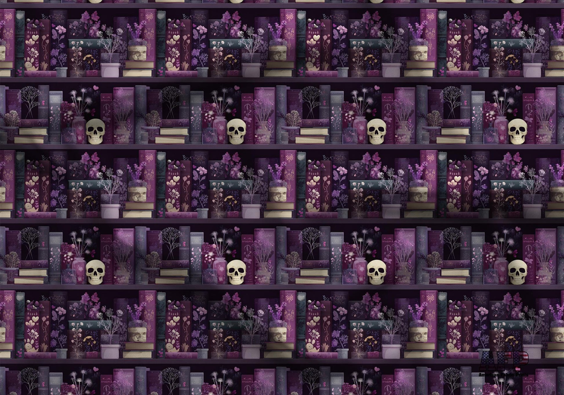 Purple Book Shelves Fabric - Shop now at American Fabric Prints