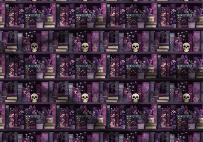 Purple Book Shelves Fabric - Shop now at American Fabric Prints