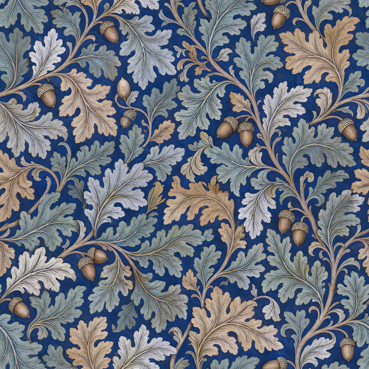 Navy Blue Oak and Acorn Fabric - Shop now at American Fabric Prints
