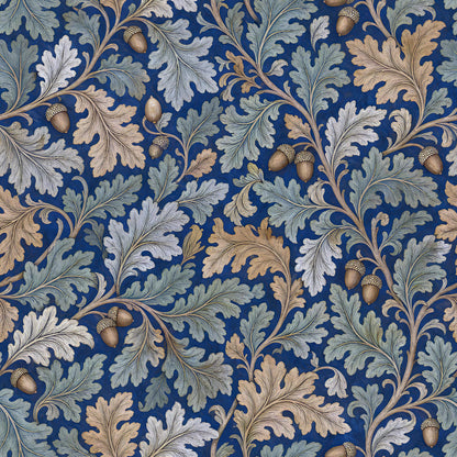 Navy Blue Oak and Acorn Fabric - Shop now at American Fabric Prints