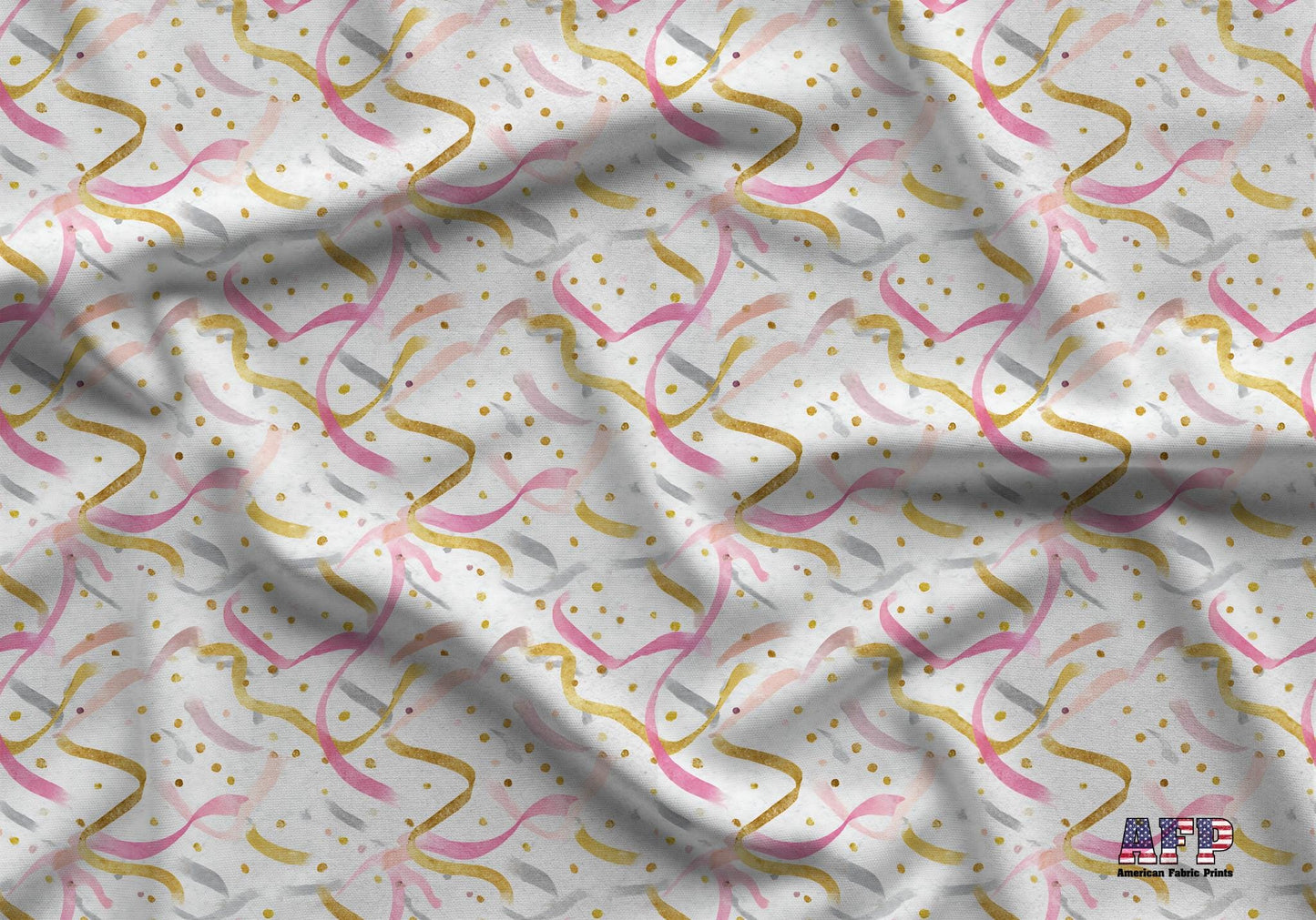 Gold+Pink Streamers Fabric - Shop now at American Fabric Prints