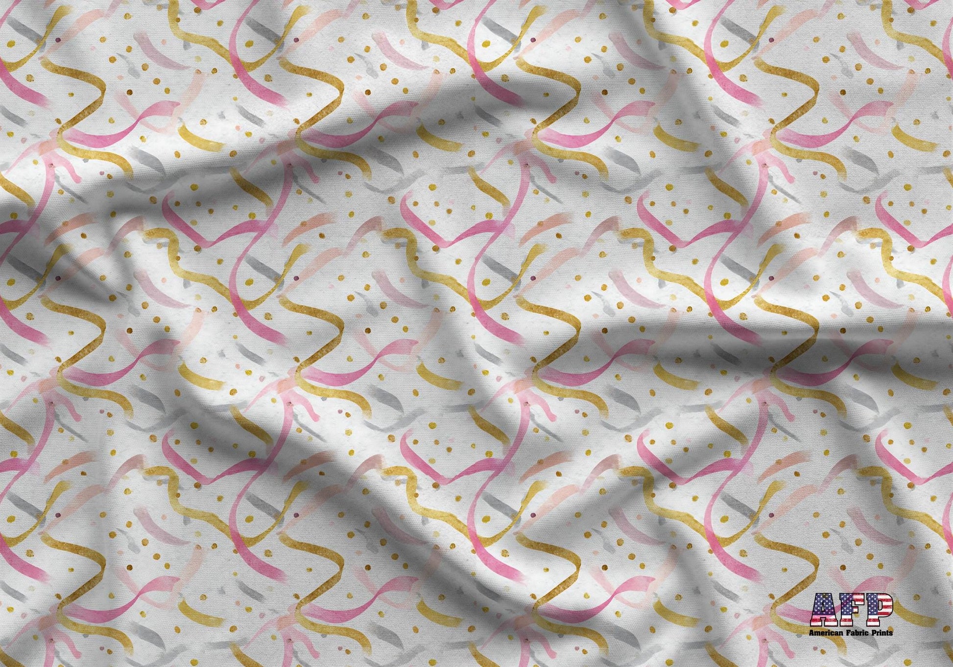 Gold+Pink Streamers Fabric - Shop now at American Fabric Prints