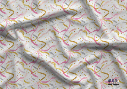Gold+Pink Streamers Fabric - Shop now at American Fabric Prints