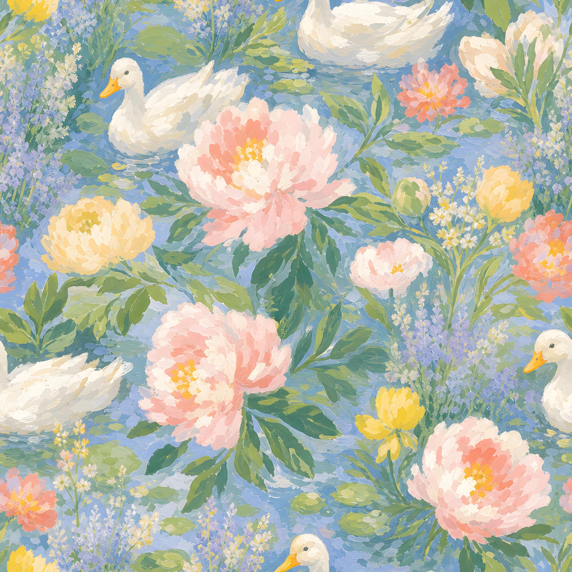 Ducks and Peonies Fabric - Shop now at American Fabric Prints