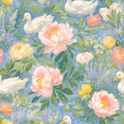 Ducks and Peonies Fabric - Shop now at American Fabric Prints