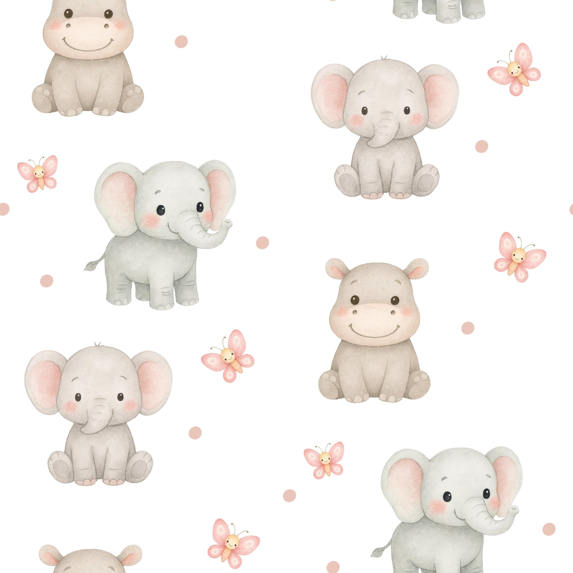 Elephants and Hippos Fabric - Shop now at American Fabric Prints