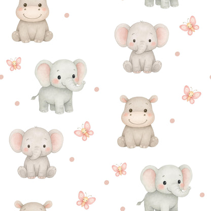 Elephants and Hippos Fabric - Shop now at American Fabric Prints