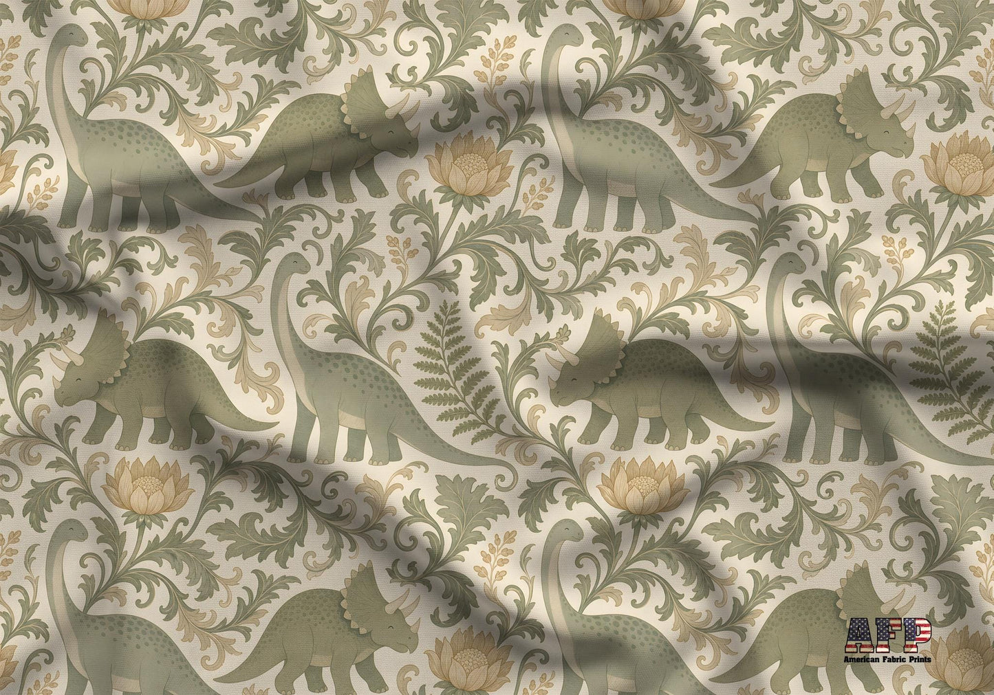 Dinosaur Damask Sage Green Fabric - Shop now at American Fabric Prints