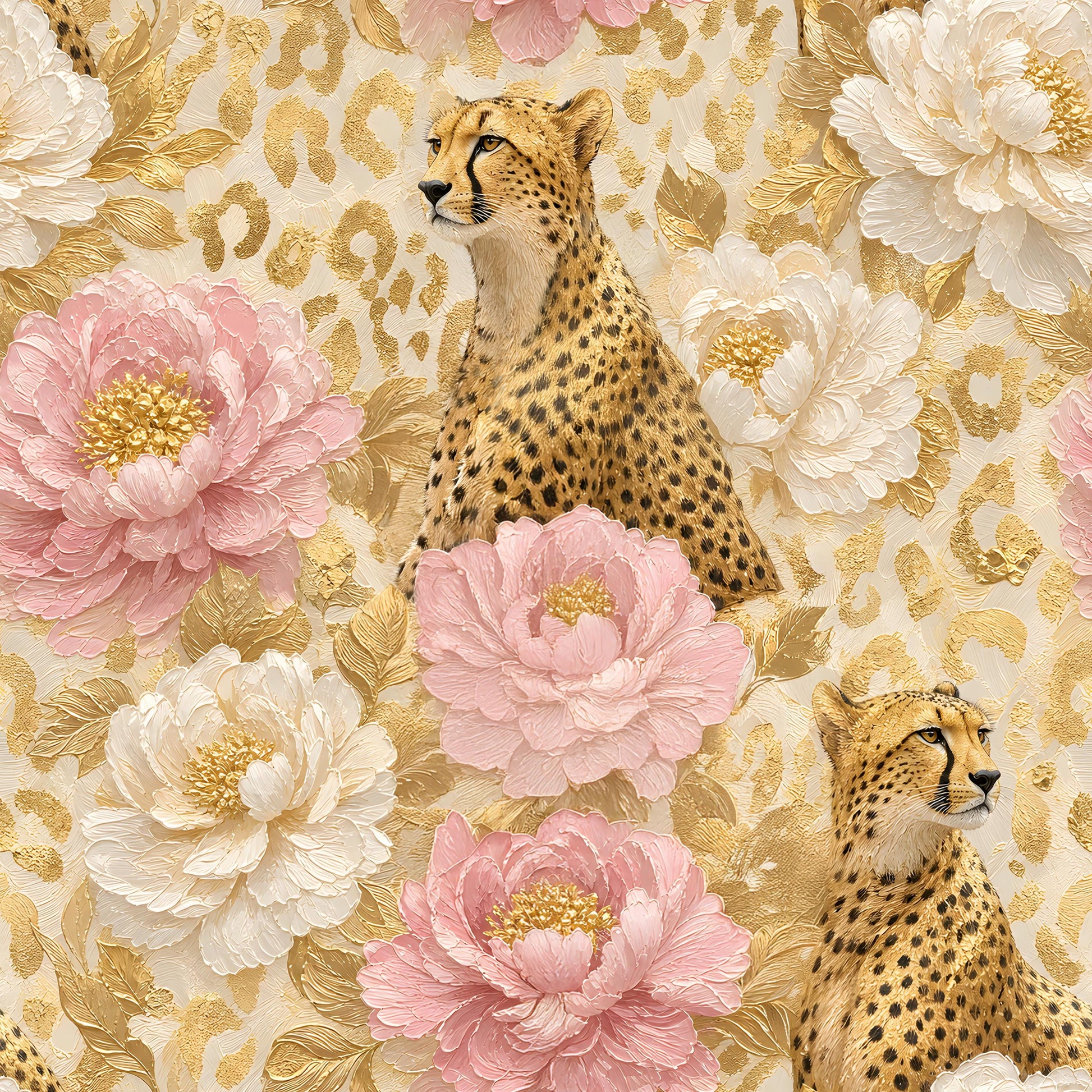 Cheetah in Peonies Fabric - Shop now at American Fabric Prints