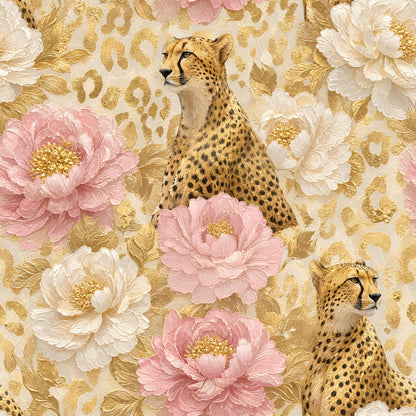 Cheetah in Peonies Fabric - Shop now at American Fabric Prints