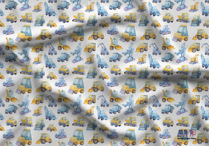Playful Construction Machines Fabric - Shop now at American Fabric Prints