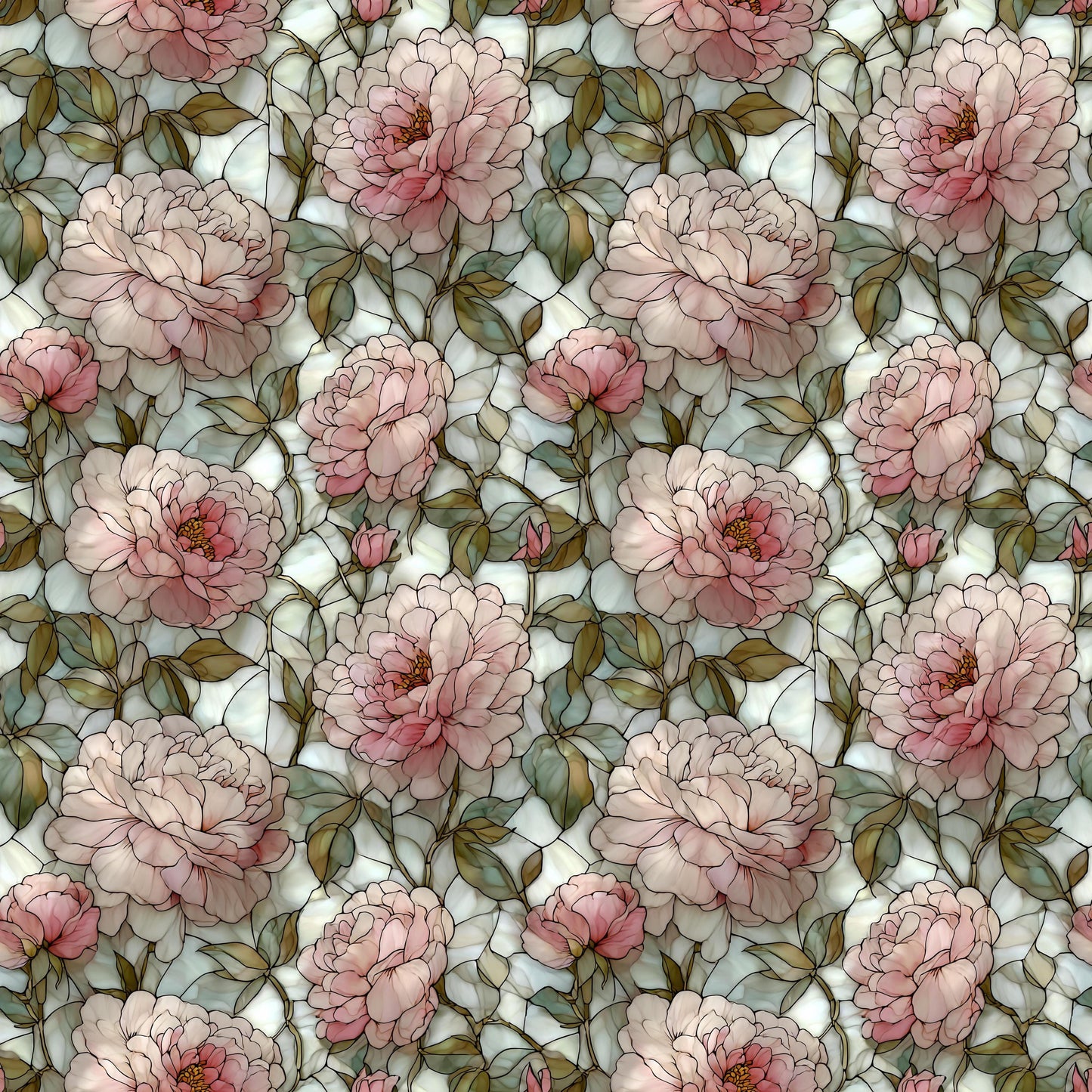 Stain Glass Pink Peonys Fabric - Shop now at American Fabric Prints