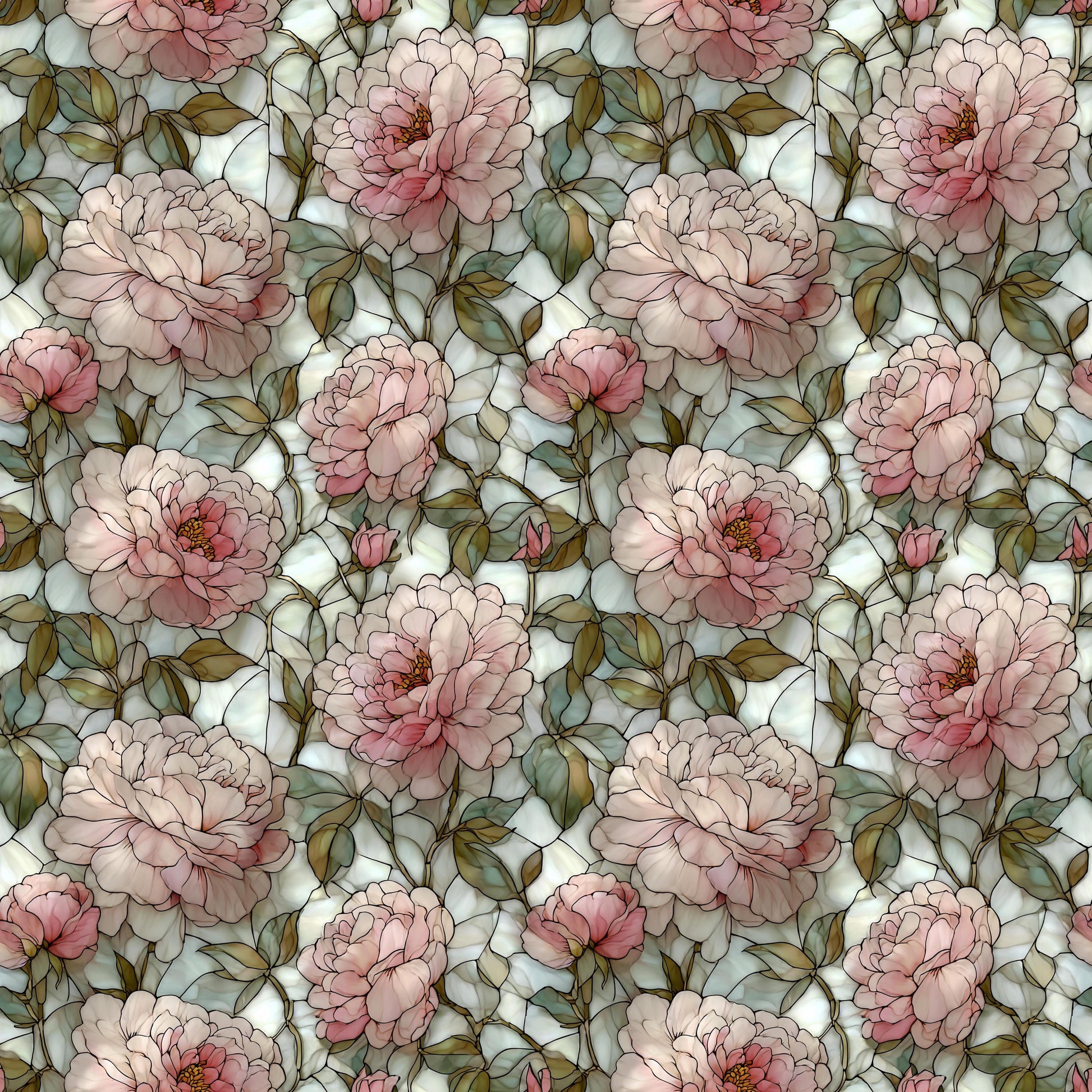 Stain Glass Pink Peonys Fabric - Shop now at American Fabric Prints