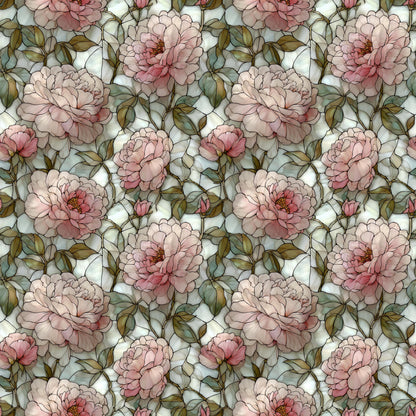 Stain Glass Pink Peonys Fabric - Shop now at American Fabric Prints