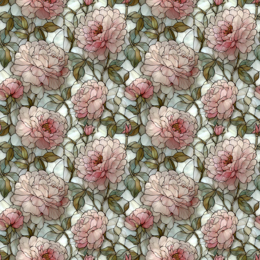 Stain Glass Pink Peonys Fabric - Shop now at American Fabric Prints