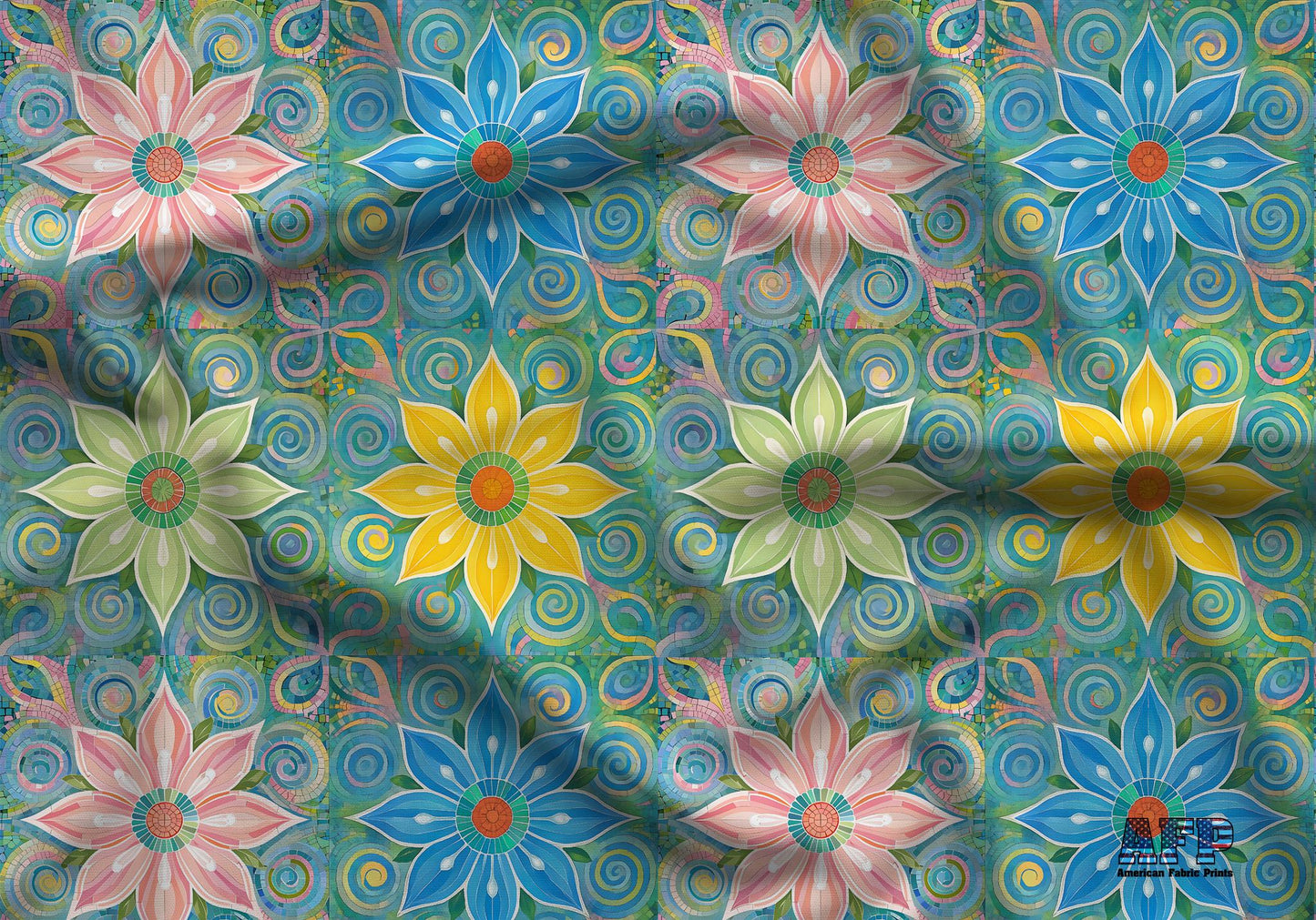 Floral Tile Art Fabric - Shop now at American Fabric Prints