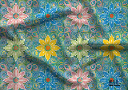 Floral Tile Art Fabric - Shop now at American Fabric Prints