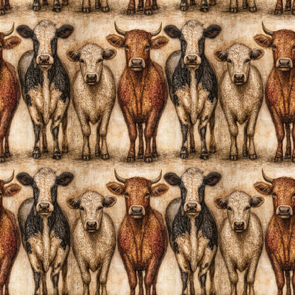 Primitive Folk Art Cattle Fabric - Shop now at American Fabric Prints