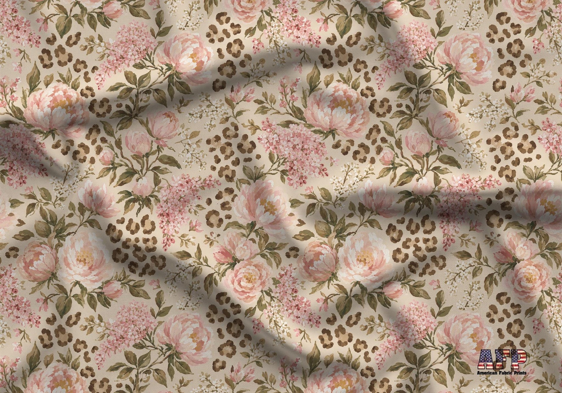 Blush Peony Leopard Floral Fabric - Shop now at American Fabric Prints