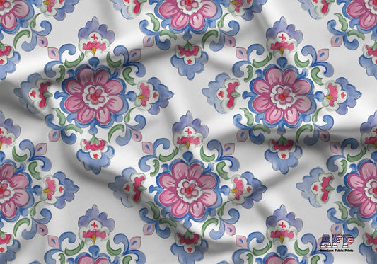 Pink and Purple Watercolor Tile Fabric - Shop now at American Fabric Prints