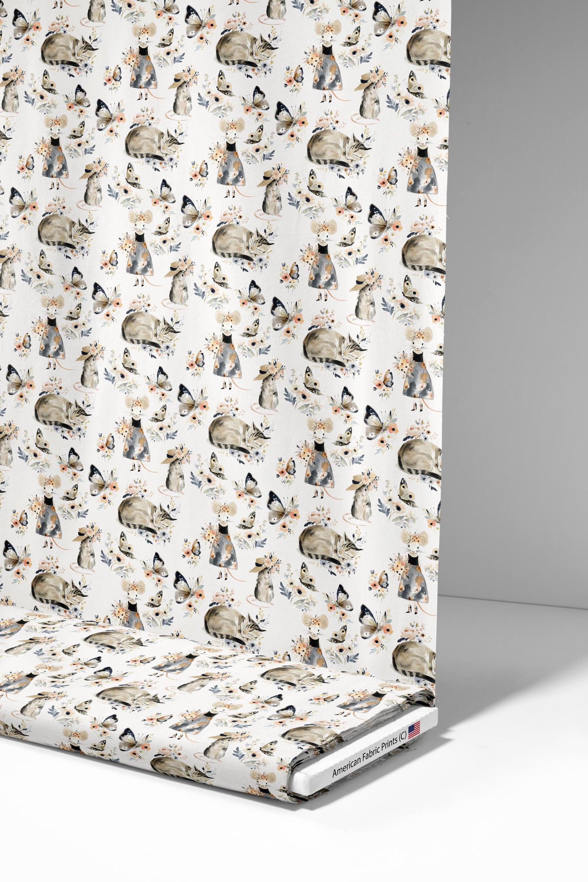 Cat and Mouse Floral Fabric - Shop now at American Fabric Prints
