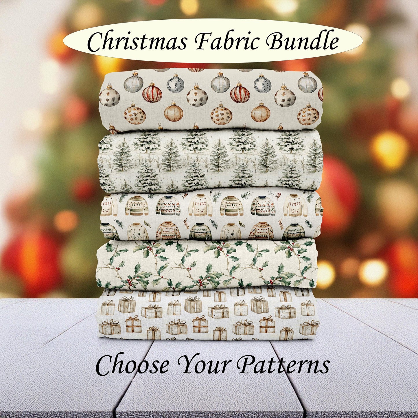 BOHO Christmas Quilting Fabric Set, Christmas Quilt Fabric, USA Made, Premium Cotton Christmas Quilting Fabric, American Fabric Prints