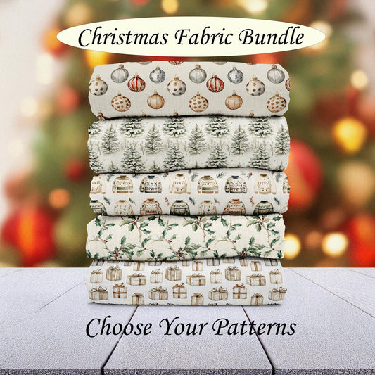 BOHO Christmas Quilting Fabric Set, Christmas Quilt Fabric, USA Made, Premium Cotton Christmas Quilting Fabric, American Fabric Prints