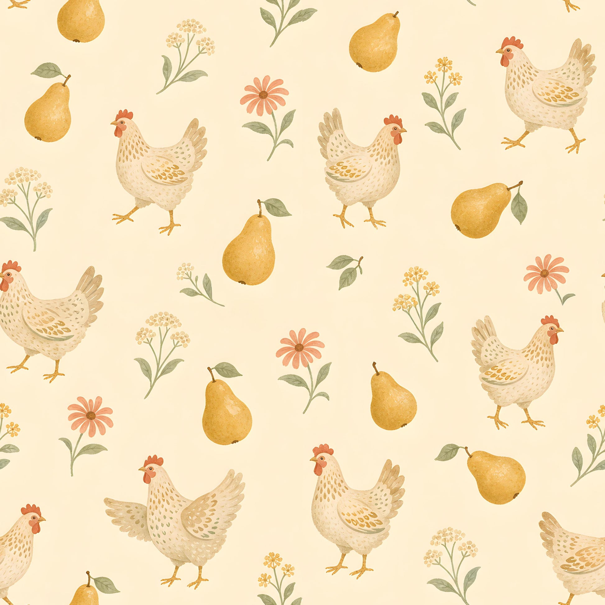Farmhouse Hens and Pears Fabric - Shop now at American Fabric Prints