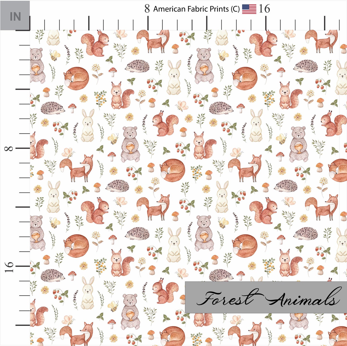 Forest Animals Fabric | Premium Cotton Quilt Fabric | Woodland Forest Pattern | Made in the USA | American Fabric Prints | Woodland Animals