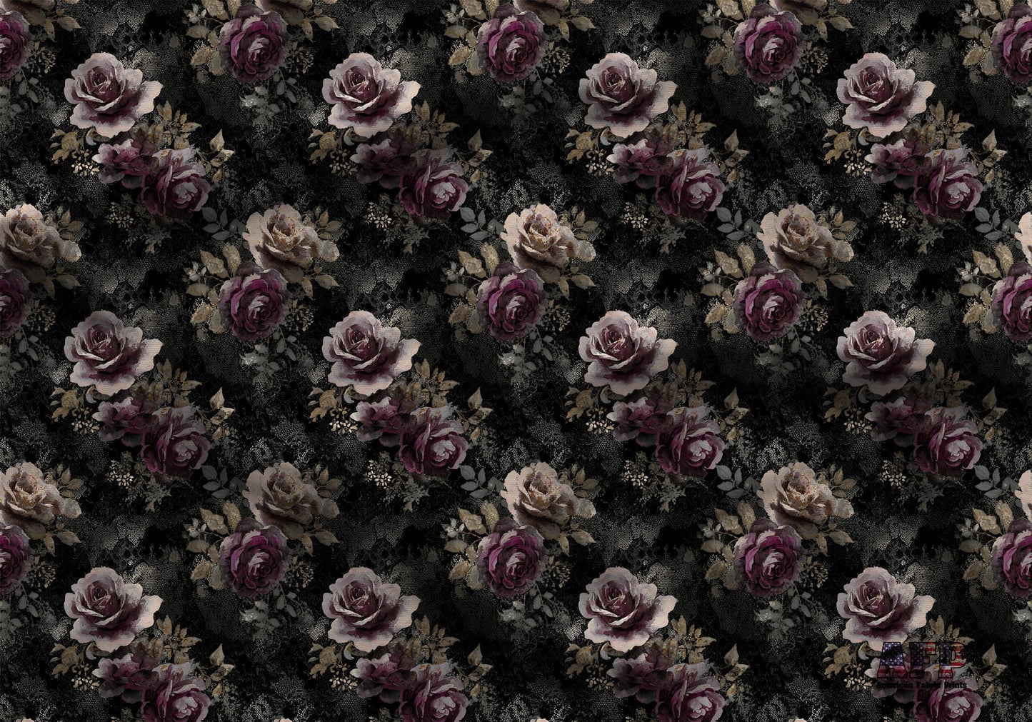 Romantic Victorian Goth Fabric - Quilting Cotton Print - Black, Burgundy, Dusty Mauve Roses - by American Fabric Prints