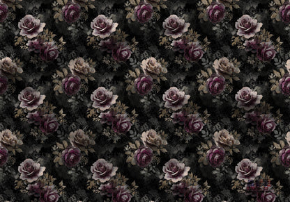 Romantic Victorian Goth Fabric - Quilting Cotton Print - Black, Burgundy, Dusty Mauve Roses - by American Fabric Prints