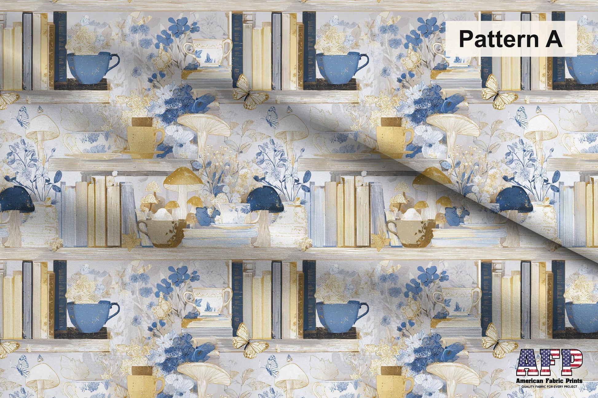 Blue+Cream Book Shelves Fabric Bundle Set - Shop now at American Fabric Prints