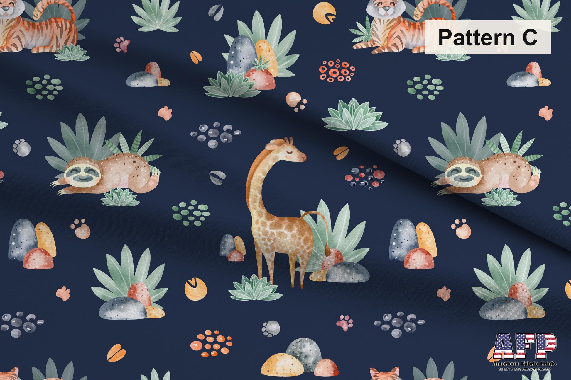 Safari Animals Navy Fabric Collection. Shop now at American Fabric Prints.