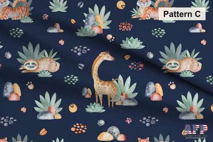 Safari Animals Navy Fabric Collection. Shop now at American Fabric Prints.