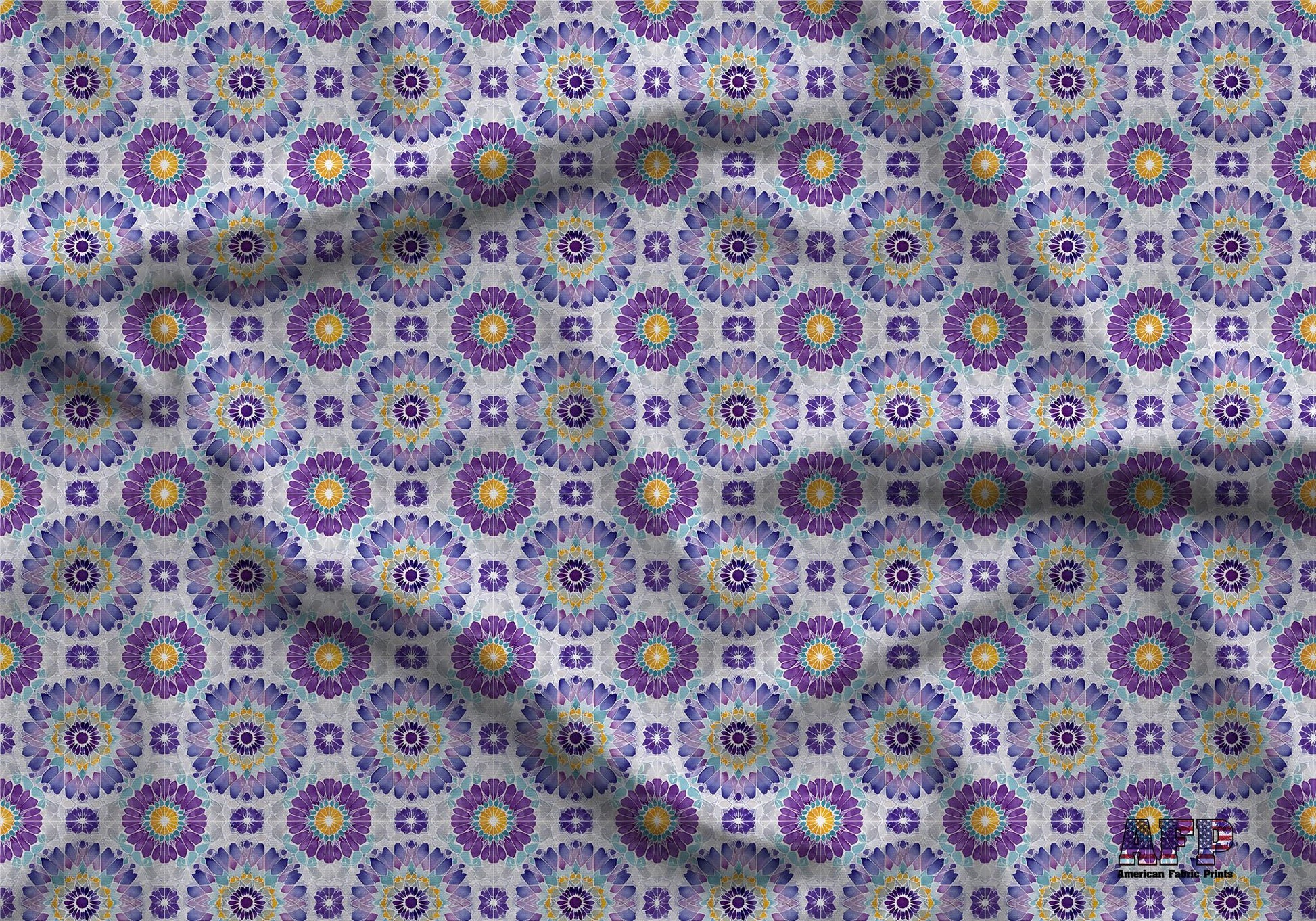 Purple Floral Tiles Fabric - Shop now at American Fabric Prints
