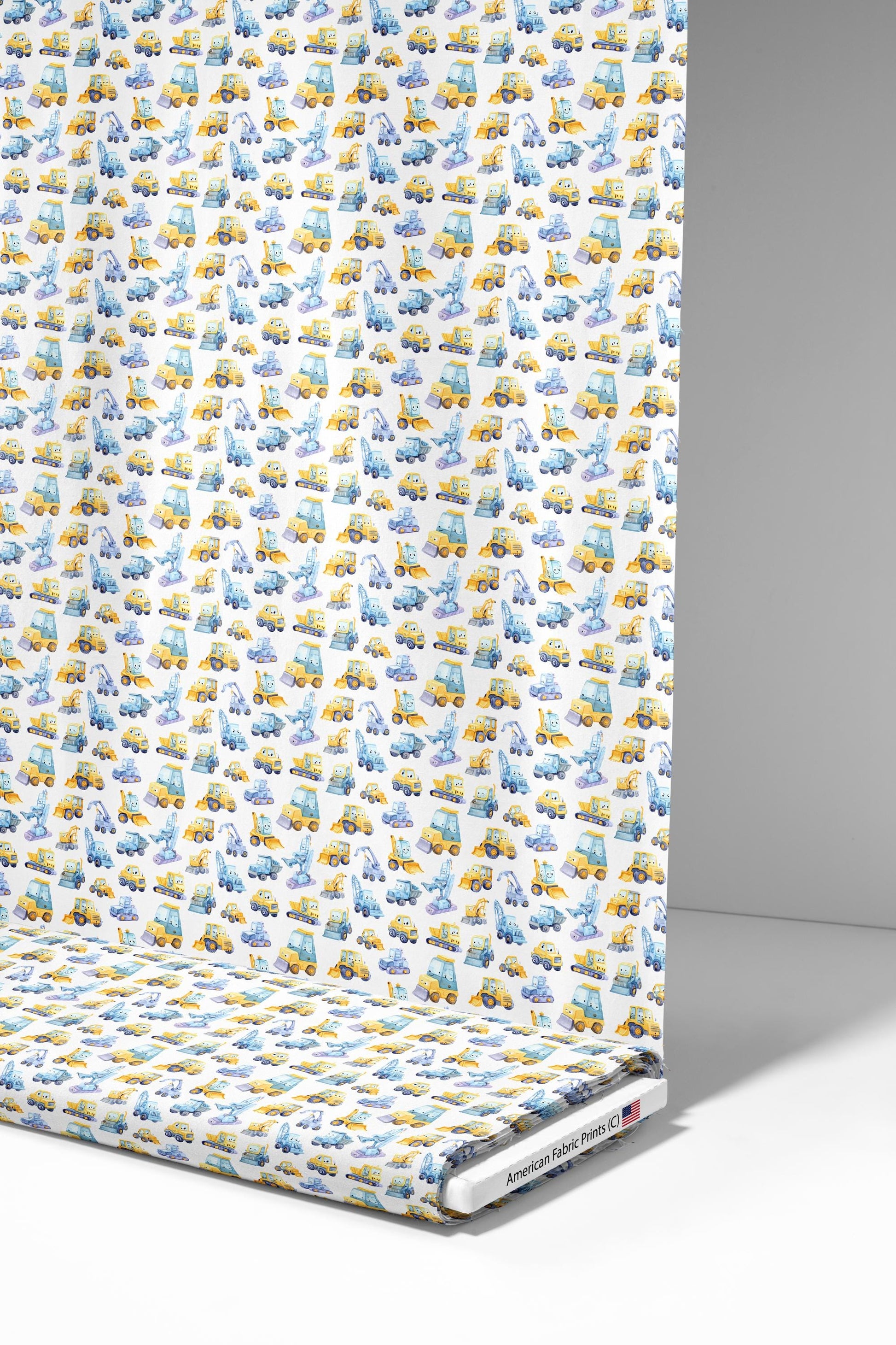 Playful Construction Machines Fabric - Shop now at American Fabric Prints