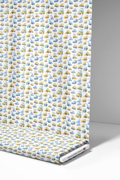 Playful Construction Machines Fabric - Shop now at American Fabric Prints